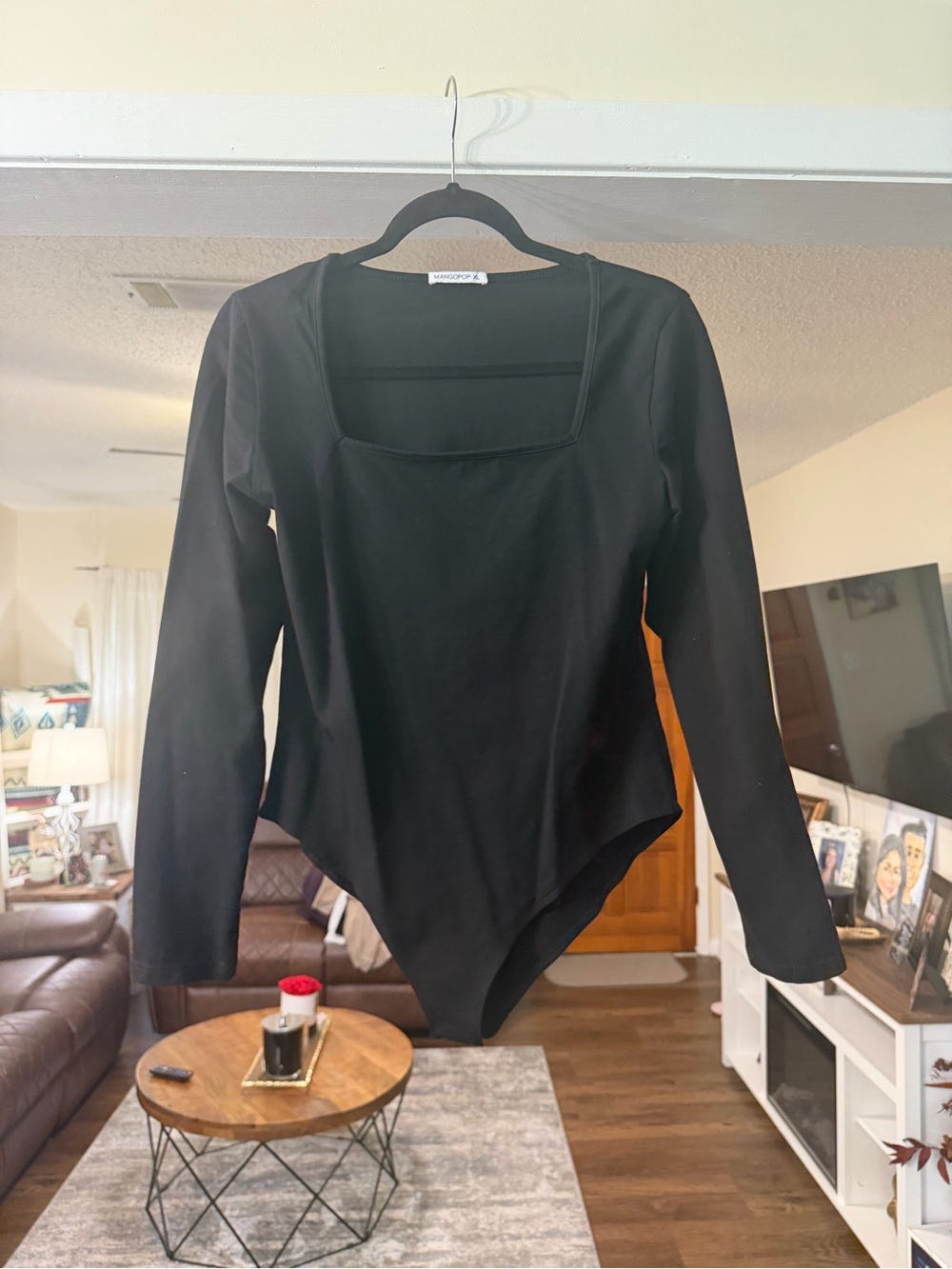 Black Square-Neck Long Sleeve Bodysuit